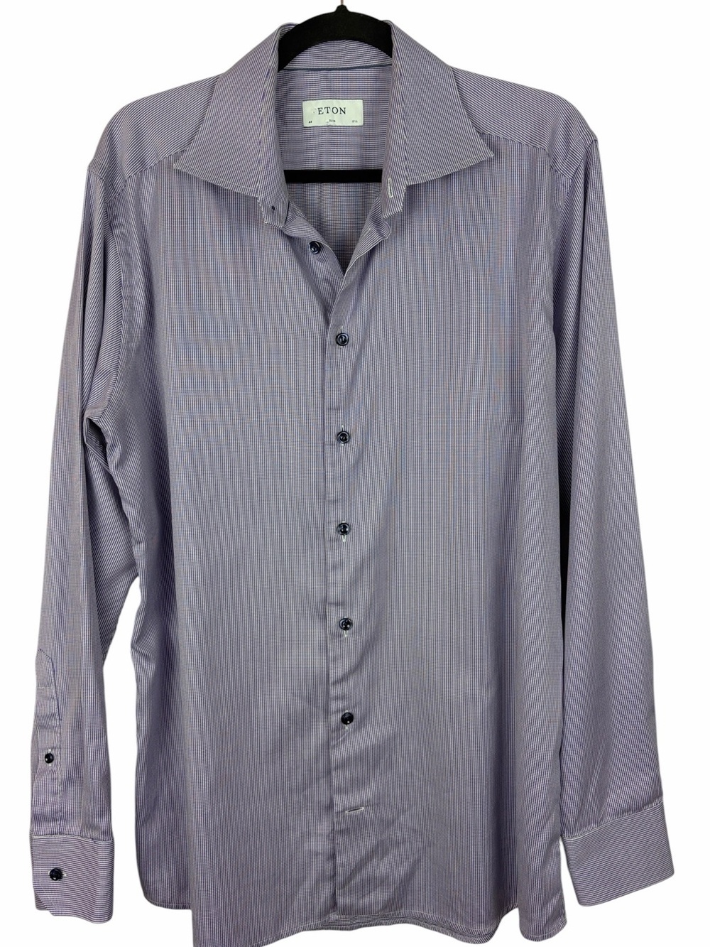 ETON Men’s XL Slim Fit Purple White Micro Check Luxury Cotton Dress Shirt 17.5